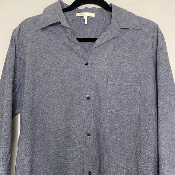 Maje Blue Degriffe Cotton Linen Blend Shirt Dress 1 Small - Picture 3 of 11